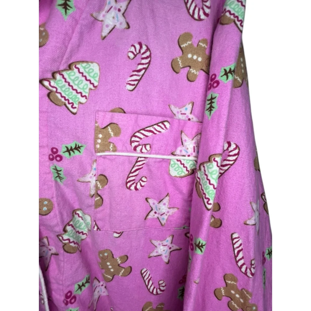 Adonna Pink Christmas Patterned Long Sleeve Button Up Pajama Shirt - Picture 3 of 5